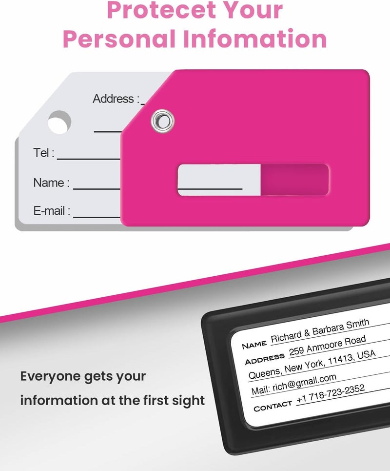 JOIKIT 2 Pack Silicone Luggage Tag for Suitcases with Stainless Loop with Name ID Card Perfect to Quickly Spot Baggage Handbag Luggage Travel Suitcase (Rose Red) - Image 4